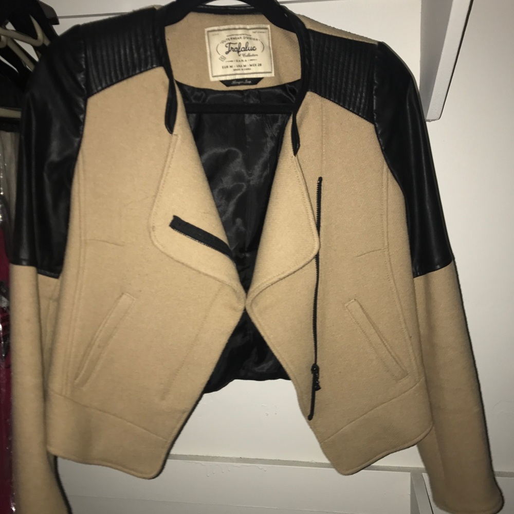Zara|TRF Wool jacket with feaux leather contrast